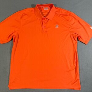 Under Armour HeatGear Orange Golf Club Logo Polo Shirt Mens 2XL Logo Loose‎ Fit